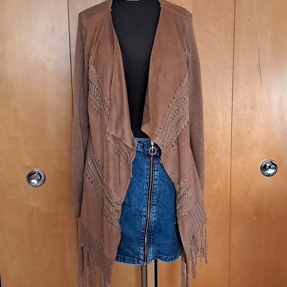 VENUS Women's Brown Fringe Cardigan
